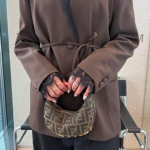 Lace belted blazer brown 9925#